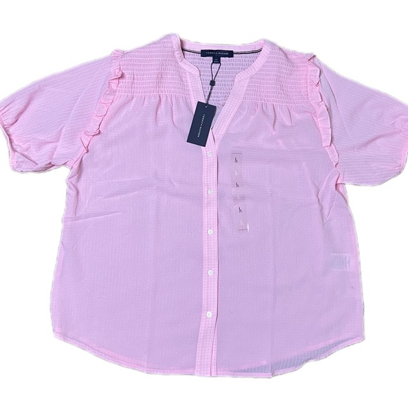 Tommy Hilfiger Tops - NWT| TOMMY HILFIGER | Women's Short Sleeve
Smocked Yoke Blouse|pink | size: L